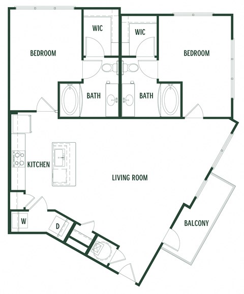 Floor plan for 2 beds, 2 baths, 1171 sqft